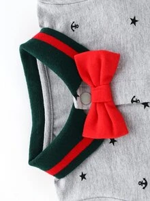 Áo liền quần Em bé Nơ Bướm Tương phản ren Nút phía trước Đồ họa Giải trí - Màu Xám nhạt - Xem 3