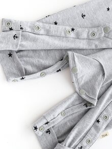 Áo liền quần Em bé Nơ Bướm Tương phản ren Nút phía trước Đồ họa Giải trí - Màu Xám nhạt - Xem 5