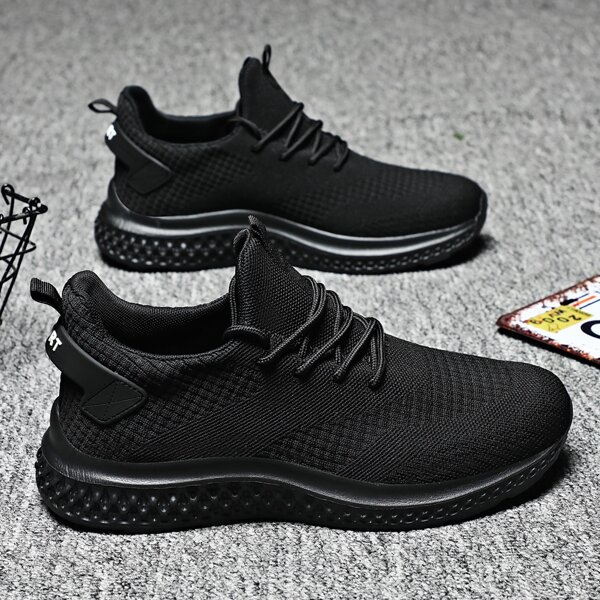 

Men Lace-up Front Knit Sneakers, Black