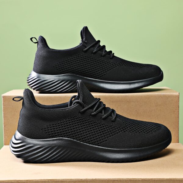 

Men Lace-up Front Knit Sneakers, Black