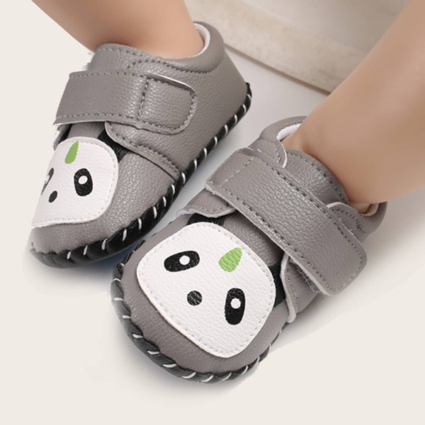 

Baby Panda Graphic Velcro Strap Flats, Grey