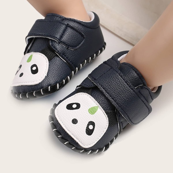 

Baby Panda Graphic Velcro Strap Flats, Black