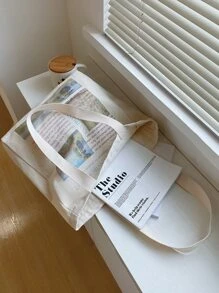 Newspaper Graphic Shopper Bag - Beige - View 6