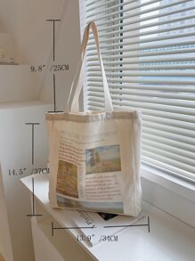 Newspaper Graphic Shopper Bag - Beige - View 7