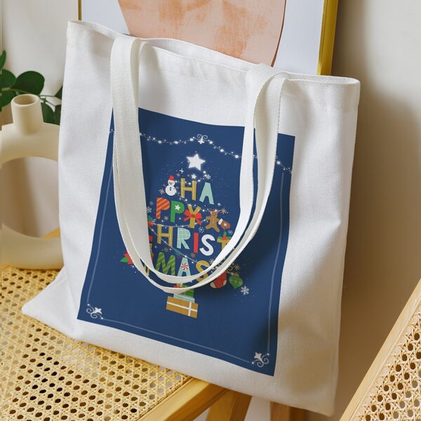 

Christmas Letter Graphic Tote Bag, Multicolor