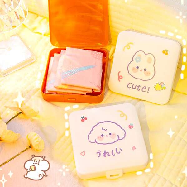 

1pc Cartoon Graphic Random Sanitary Napkin Storage Box, Multicolor