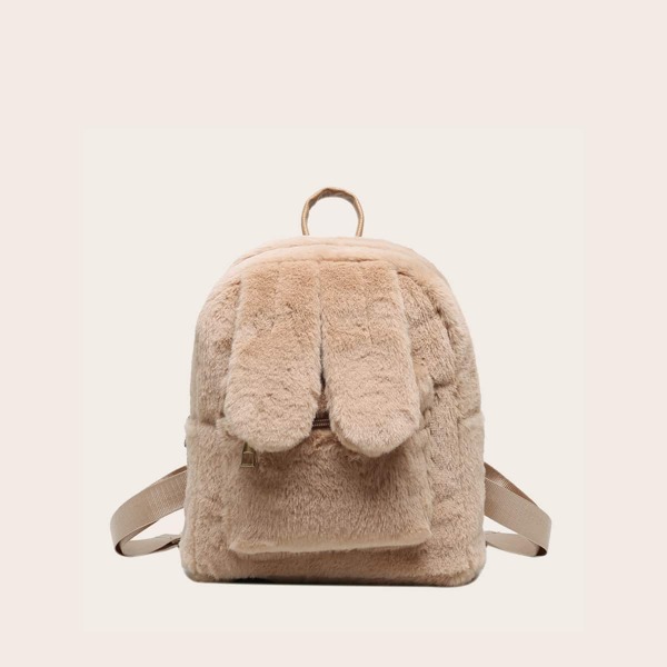 

Girls Cartoon Rabbit Ear Decor Fluffy Backpack, Khaki