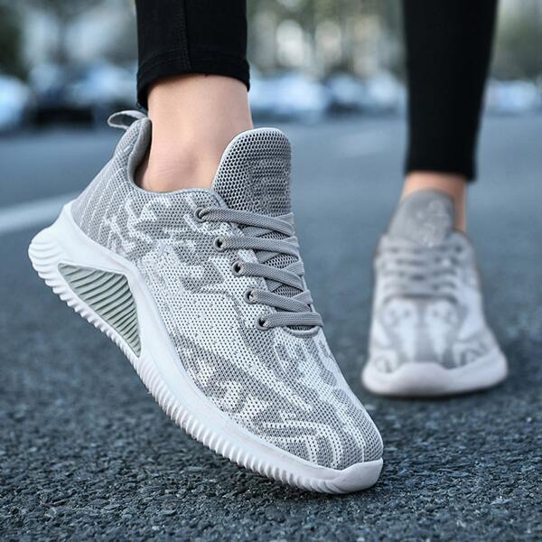 

Men Lace-up Front Low Top Knit Sneakers, Grey