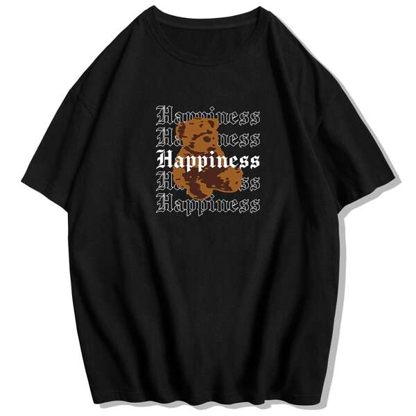 

Guys Bear & Letter Graphic Tee, Black