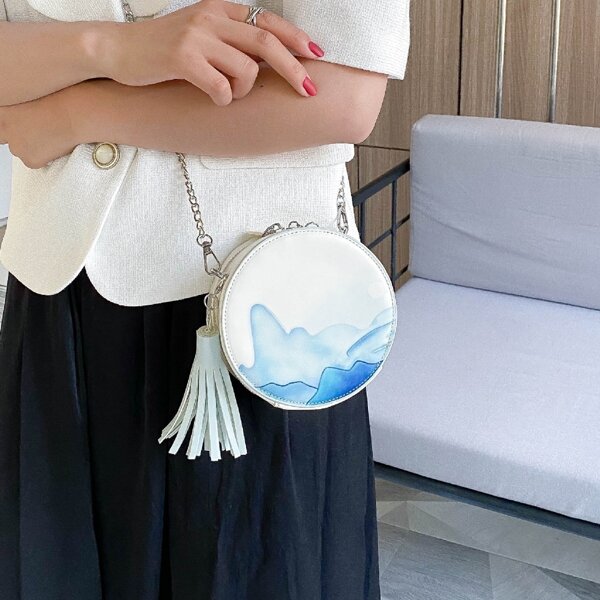 

Mini Tassel Decor Chain Circle Bag, Multicolor