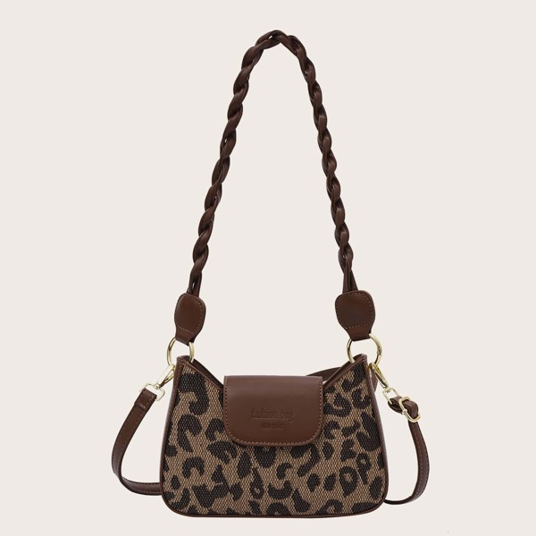 

Leopard Pattern Letter Detail Shoulder Bag, Multicolor