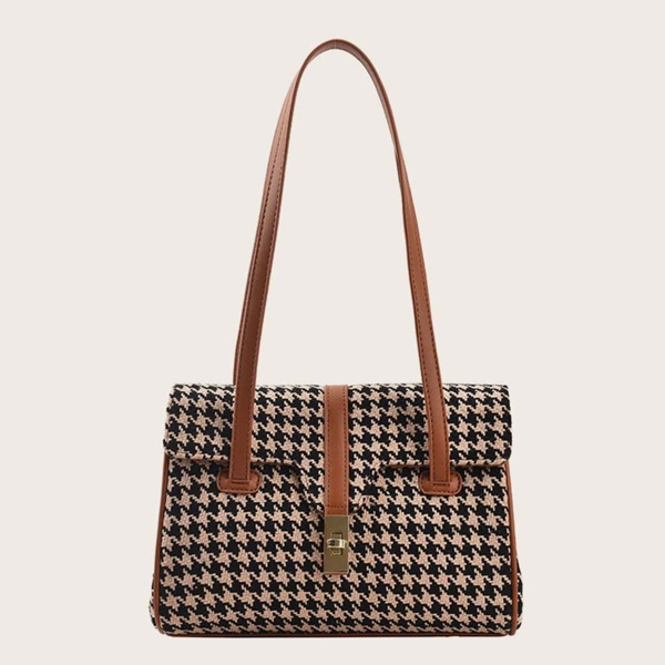

Houndstooth Pattern Twist Lock Square Bag, Multicolor