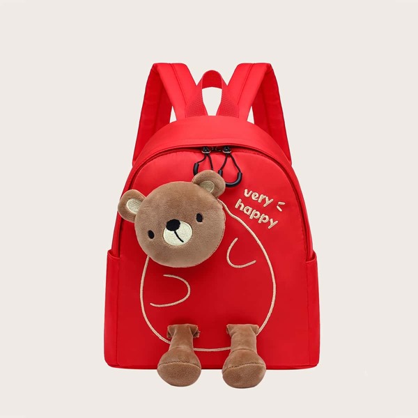

Girls Letter Graphic Doll Decor Backpack, Red