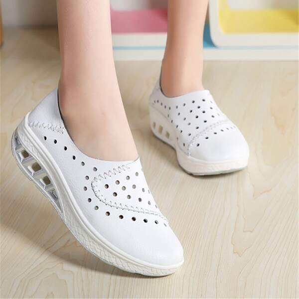 

Hollow Out Design Wedge Sneakers, White