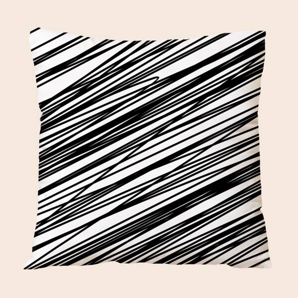 

Line Print Cushion Cover Without Filler, Black and white