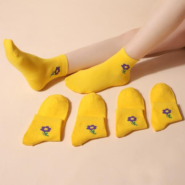 

5pairs Flower Graphic Socks, Multicolor