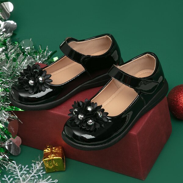 

Girls Faux Pearls Decor Mary Janes, Black