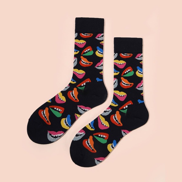 

Lip Pattern Crew Socks, Multicolor