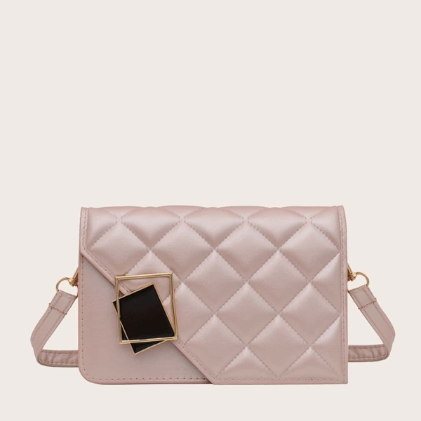 

Quilted Metal Decor Square Bag, Pink