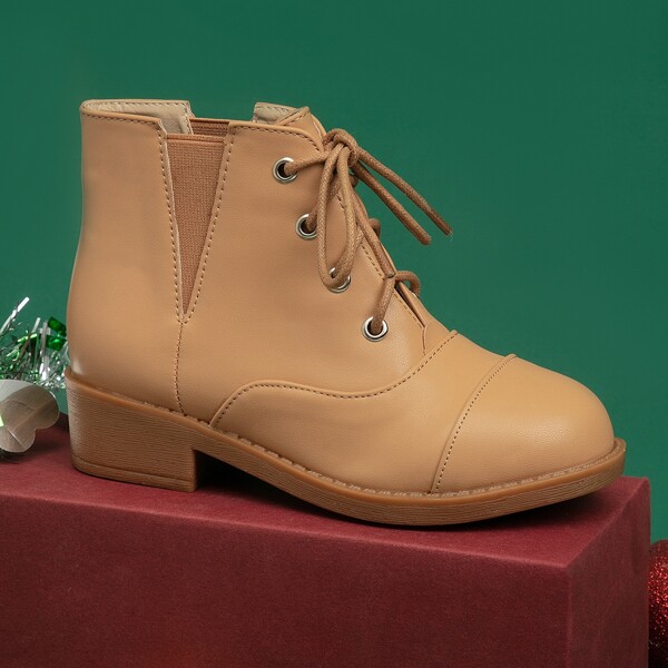 

Girls Lace-up Front Chunky Ankle Boots, Khaki
