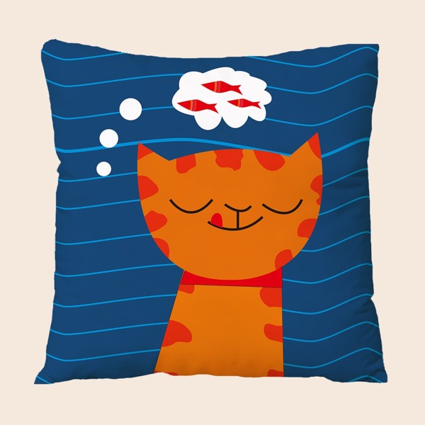 

Cat Print Cushion Cover Without Filler, Multicolor