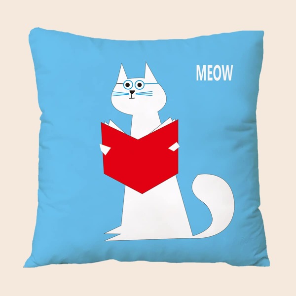 

Cat Print Cushion Cover Without Filler, Multicolor