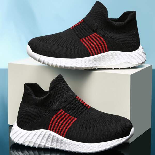 

Girls Striped Slip-on Running Shoes, Black