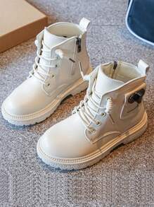 Niñas Botas de combate con cordón delantero - Caqui - Ver 1