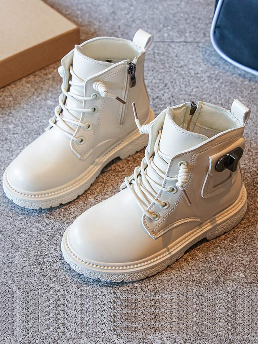 Niñas Botas de combate con cordón delantero - Caqui - Ver 1