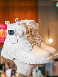 Niñas Botas de combate con cordón delantero - Caqui - Ver 2