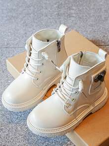 Niñas Botas de combate con cordón delantero - Caqui - Ver 4