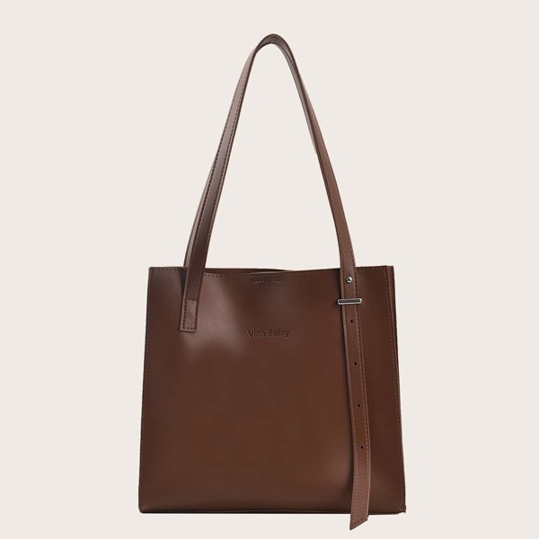 

Large Capacity Shoulder Tote Bag, Coffee brown