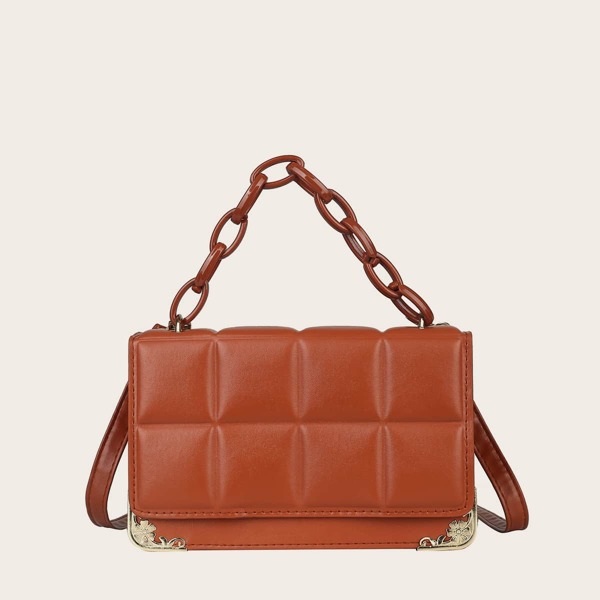 

Metal Decor Textured Flap Square Bag, Orange