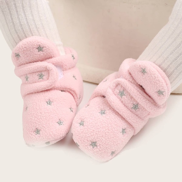 

Baby Star Embroidery Velcro Strap Boots, Pink