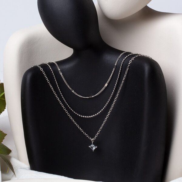

Rhinestone Pendant Layered Necklace, Silver