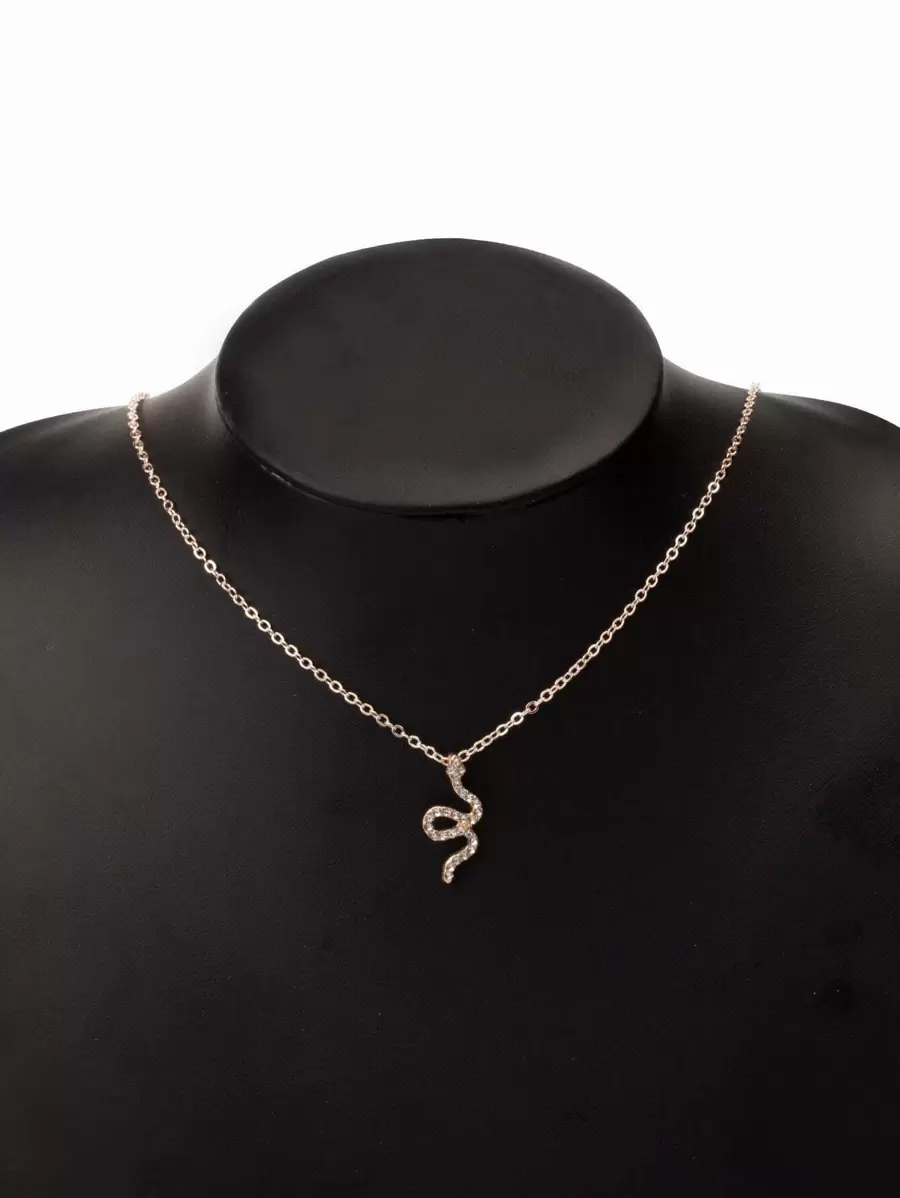 Collar con diamante de imitación serpiente - Oro rosa - Ver 1