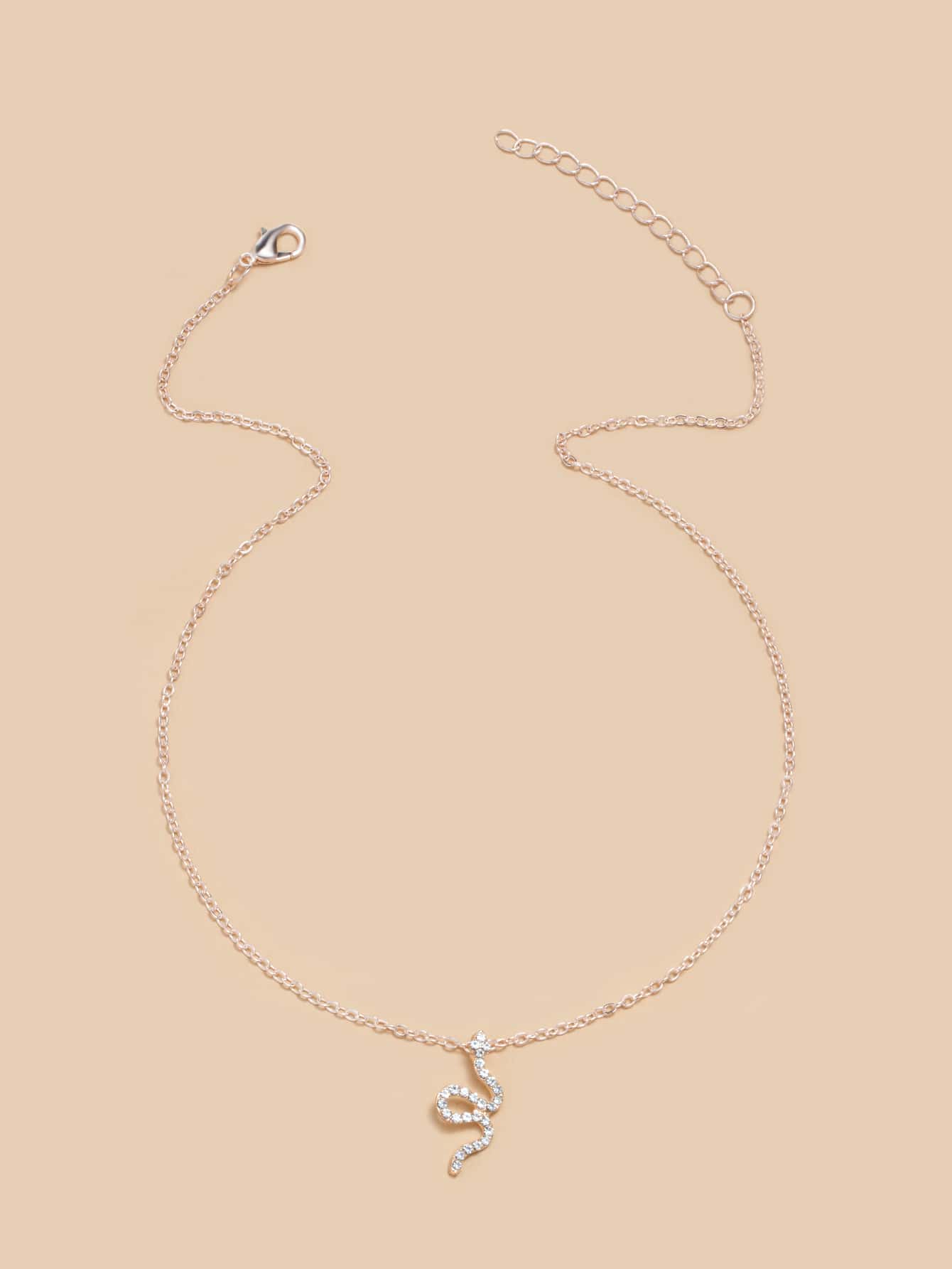 Rhinestone Snake Pendant Necklace - Rose Gold - View 3