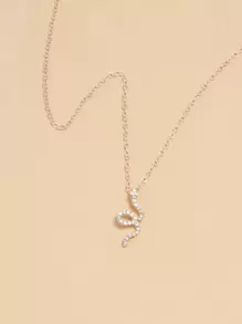 Collar con diamante de imitación serpiente - Oro rosa - Ver 6