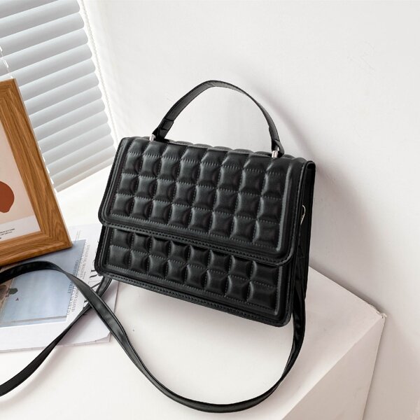 

Minimalist Textured Flap Square Bag, Black