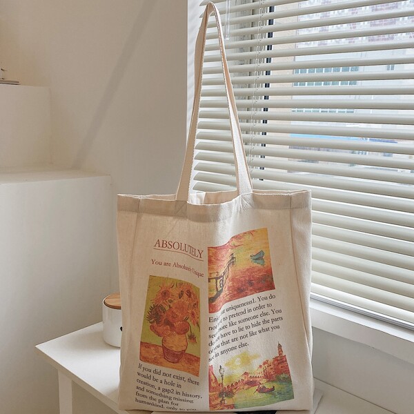 

Letter Graphic Shopper Bag, Beige