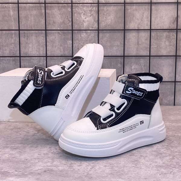 

Girls Letter Graphic High Top Skate Shoes, Black and white
