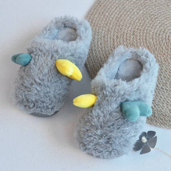 

Boys Horn Decor Novelty Slippers, Grey