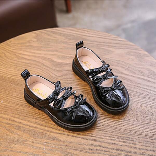 

Girls Solid Bow Decor Flats, Black