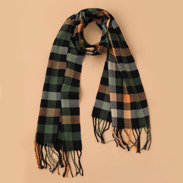 

Plaid Fringe Hem Scarf, Multicolor