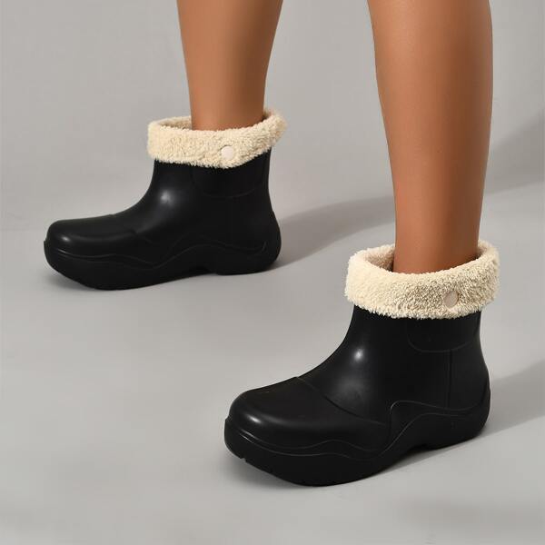 

Minimalist Fluffy Trim Rain Boots, Black