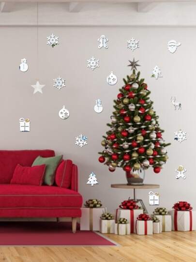 18pcs Christmas Mirror Wall Sticker Wall Decor Room Decor Wall Mirror Mirror For Room Home Decor Bathroom Decor Living Room Decor