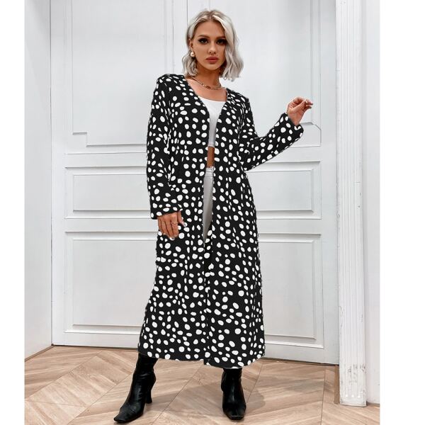 

Dalmatian Pattern Open Front Longline Coat, Black and white
