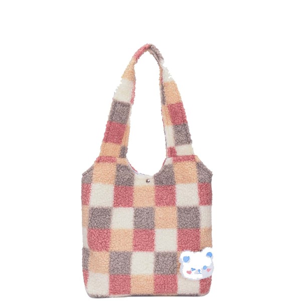 

Girls Plaid Pattern Cartoon Decor Shoulder Bag, Pink