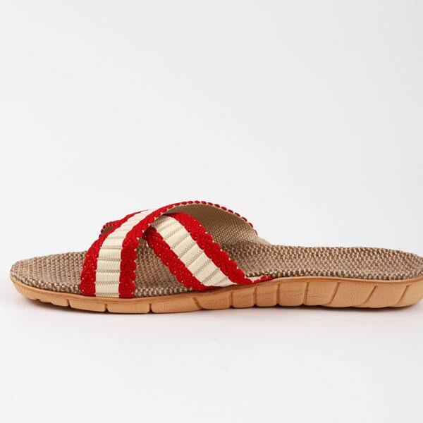 

Colorblock Cross Strap Slides, Red