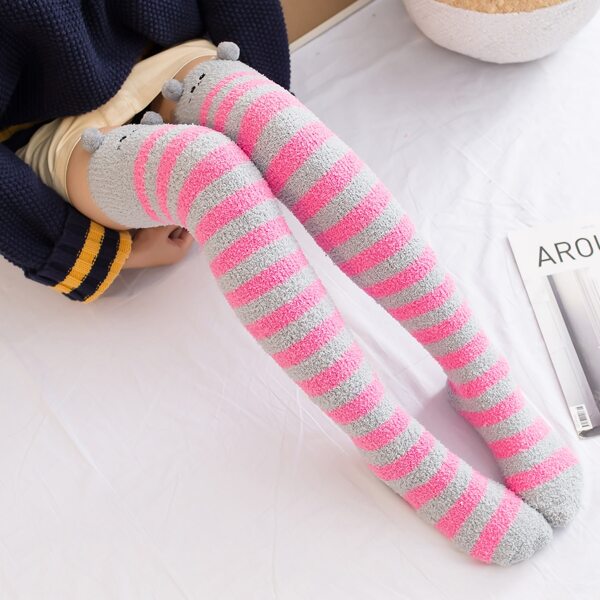 

Stripe Fuzzy Over The Knee Socks, Multicolor